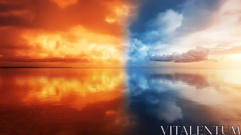 Skyfire and Icewater Divide Across a Mirrorbright Sea.