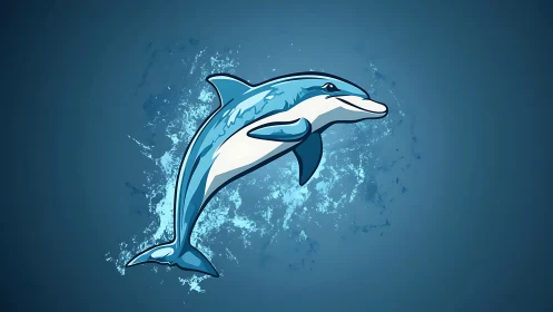 Vector-rendered cyan dolphin with splatter-textured wake.