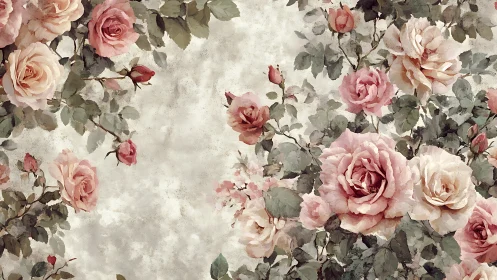 Vintage style rose clusters form balanced floral border