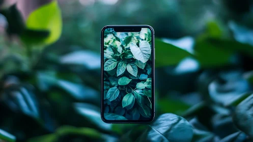 Smartphone displaying botanical foliage composition