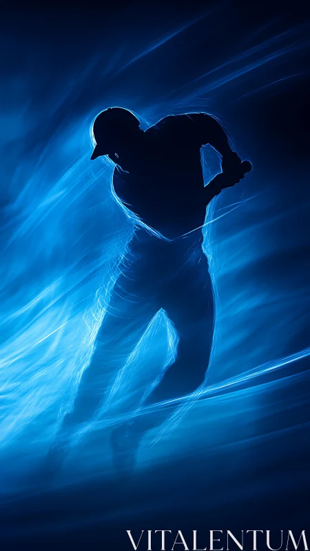 Dynamic light-trail silhouette of baseball batter in mid-swing