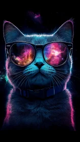 Cosmic Vision: Galaxy-Eyed Cat in Neon Splendor