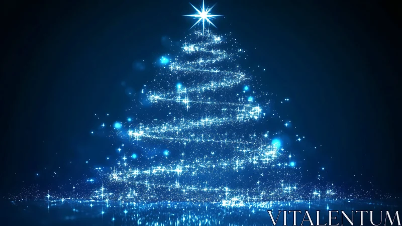 Luminous blue Christmas tree formed by digital light trails.