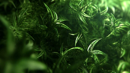 Luminous digital foliage forms layered emerald canopy.