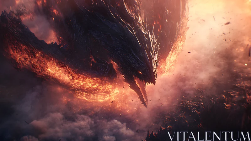 Volcanic dragon leviathan emerges through cinematic firestorm.