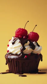 Indulgent Chocolate Cupcake with Dual Raspberries and Dripping Ganache