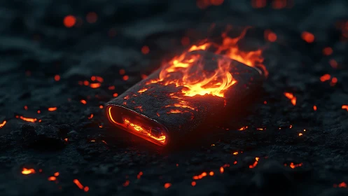 Burning object engulfed in molten flames and embers