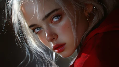 Close-up digital portrait of young person with pale hair.