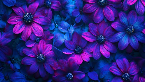 Neon Daisy Blooms Against Moody Shadows.