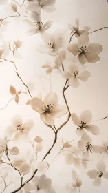 Soft cherry blossoms drift gently across a tranquil canvas