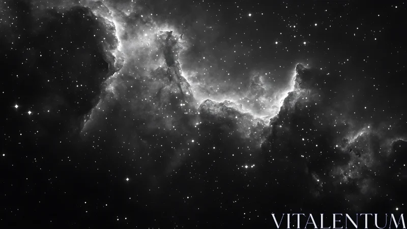 Monochrome view of dense nebular gas and star field.