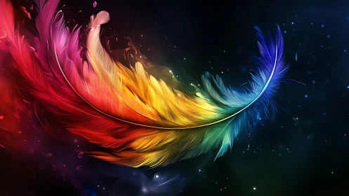 Prismatic feather comet streaking through nebula night.