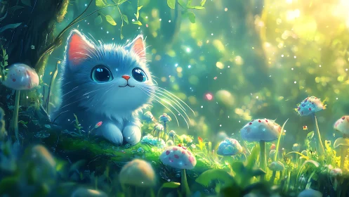 Enchanted Kitten in a Glowing Garden.