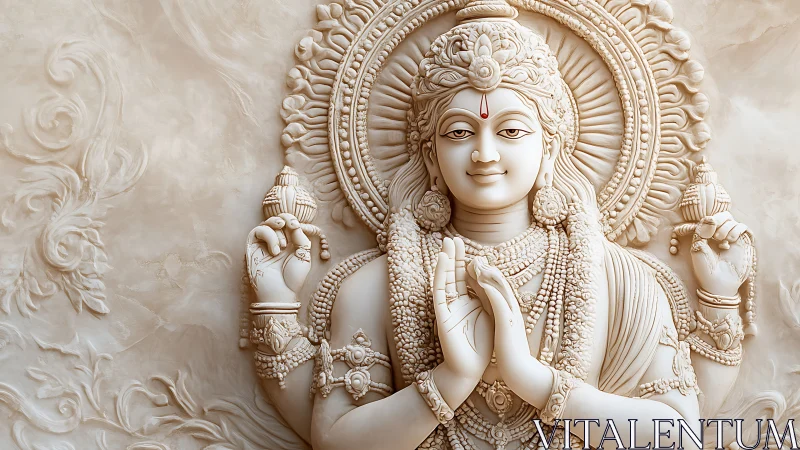 Divine stone relief sculpture with serene Hindu deity figure.