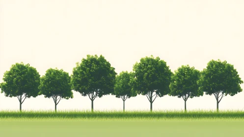 Row of Lush Green Trees in Minimalist Landscape Illustration.