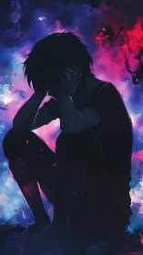 Expressive anime silhouette in prismatic emotional lighting.