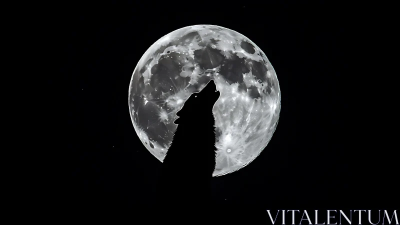 Moonlit wolf silhouette singing into the quiet night sky.