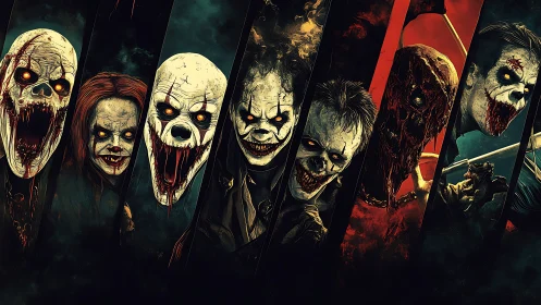 Carnival of Vicious Grins: undead clowns in shattered panels.