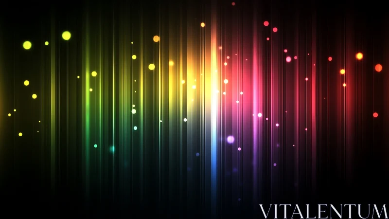 Vertical neon light spectrum with glowing bokeh dots.