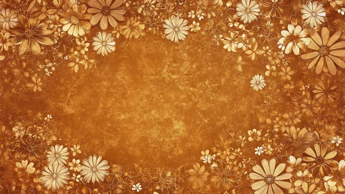 Floral border surrounds textured orange background space