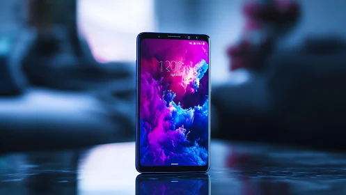 Premium Smartphone with Chromatic Fluid Display Wallpaper and Notch Bezel