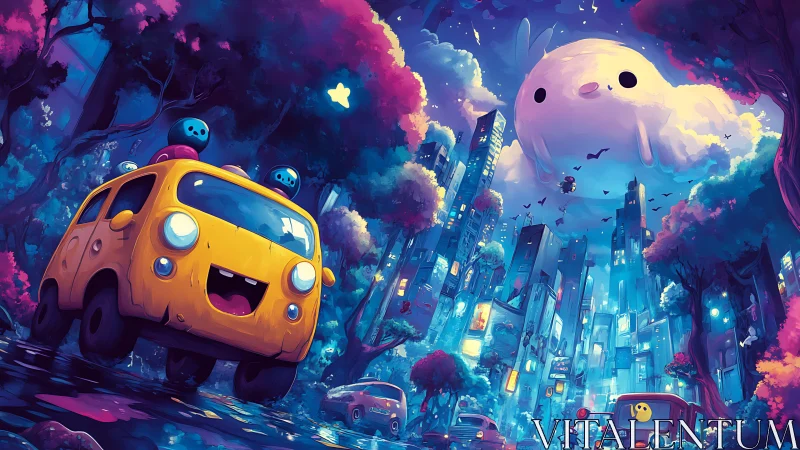 Bubblegum city cruise with giggling vans and cloud critter.