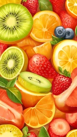 Colorful sliced fruit mix with citrus, kiwi, berries