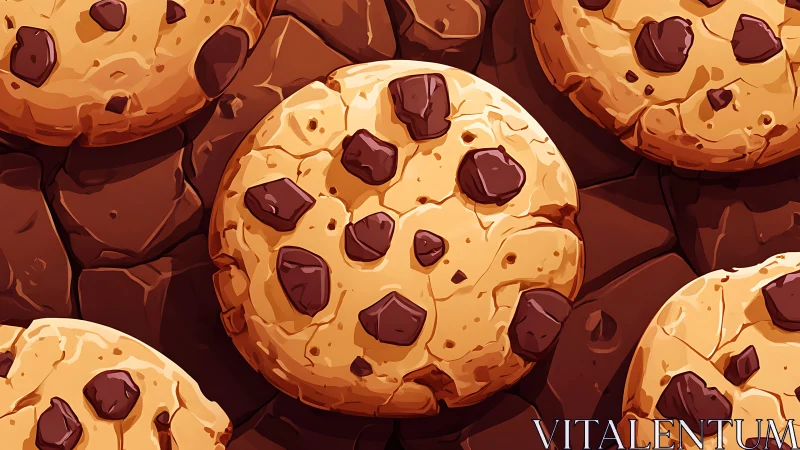 Golden cookie constellations on a rich chocolate landscape.