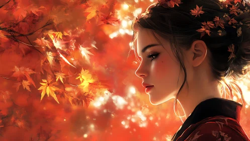 Autumn-kissed daydream wraps a quiet muse in ember light