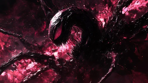 Crimson voidstorm coils as a fanged shadow tears through space