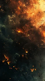 Explosive particle dispersion depicting thermal energy release.