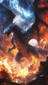 Dynamic elemental dragon in vertical high-impact concept art.