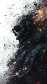 Burning armored skull dissolves into smoke and embers