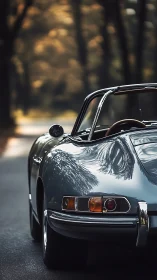 Rear-quarter study of classic roadster under diffuse forest light.