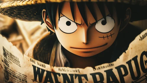 Straw hat outlaw grins over a tattered bounty poster.