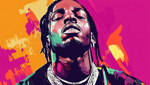 Bold digital portrait of man in vivid neon gradients.