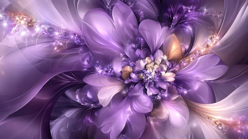 Luminous violet fractal flower unfolds in radiant bloom.