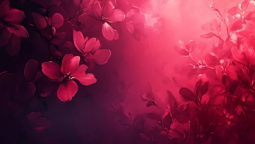 Pink Floral Gradient Composition with Bokeh Depth Effects.