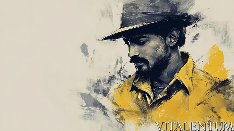 Expressive digital portrait of man in yellow shirt and hat