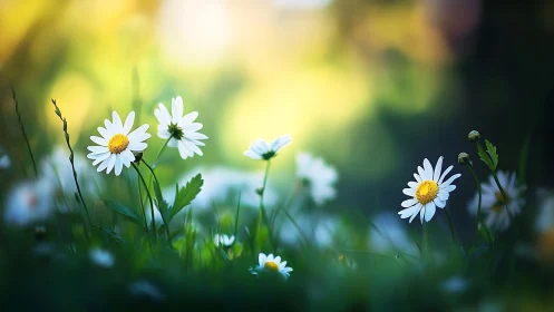 Shallow Depth Field Meadow: Daisies in Soft Focus Daylight.