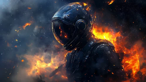 Armored Figure Engulfed in Incandescent Combustion Event.