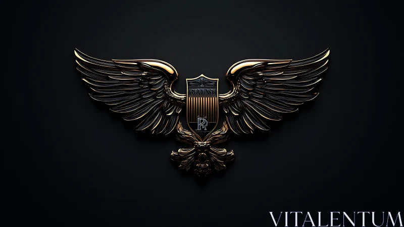 Radiant golden eagle crest spreads bold metallic wings wide