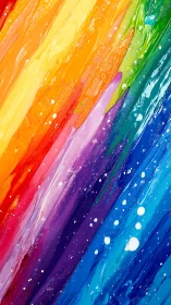 Bold diagonal rainbow paint strokes with bright splatter.
