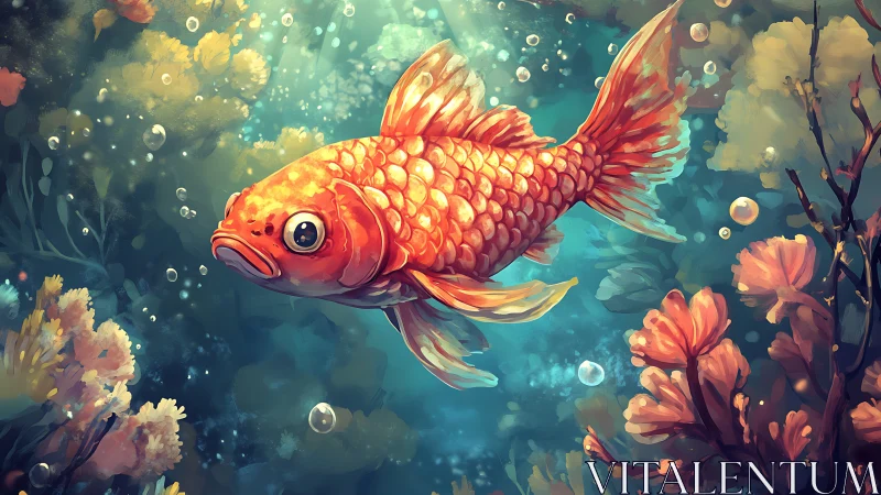 High-chroma goldfish rendered with layered painterly lighting effects