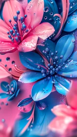 Neon Botanical Petals: Vibrant 3D Rendered Flowers With Dewdrop Details