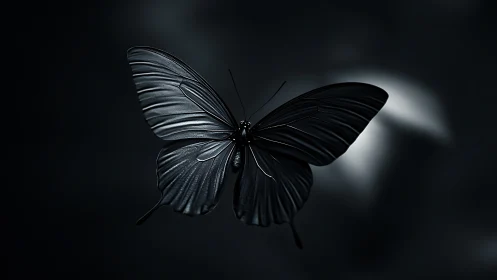Monochrome butterfly in isolated low key lighting study.