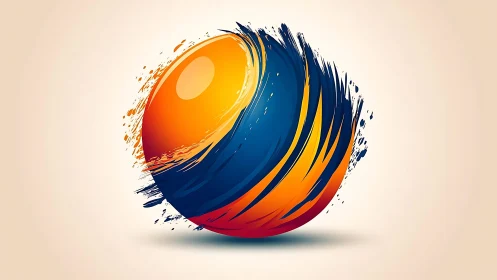 Vibrant Abstract Sphere with Dynamic Brush Strokes on Beige Background.