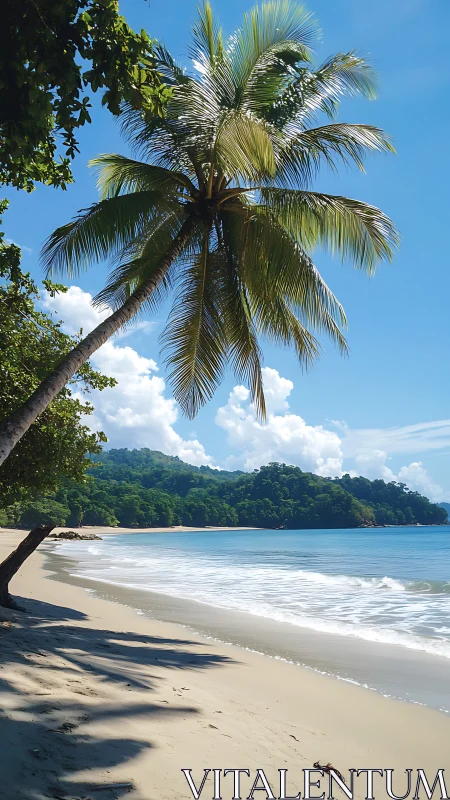 Tropical Paradise Beach with Palm Trees and Blue Ocean