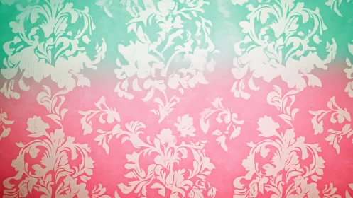 Soft floral damask drifts across mint and pink ombre