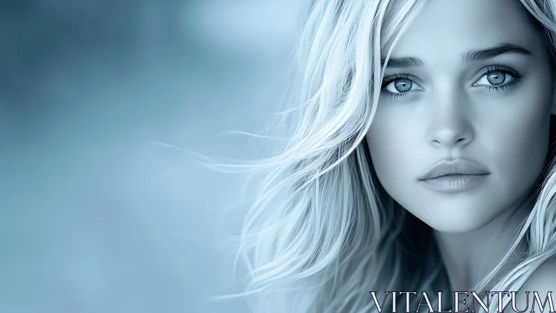 Icy-toned close-up portrait with luminous blue highlights.